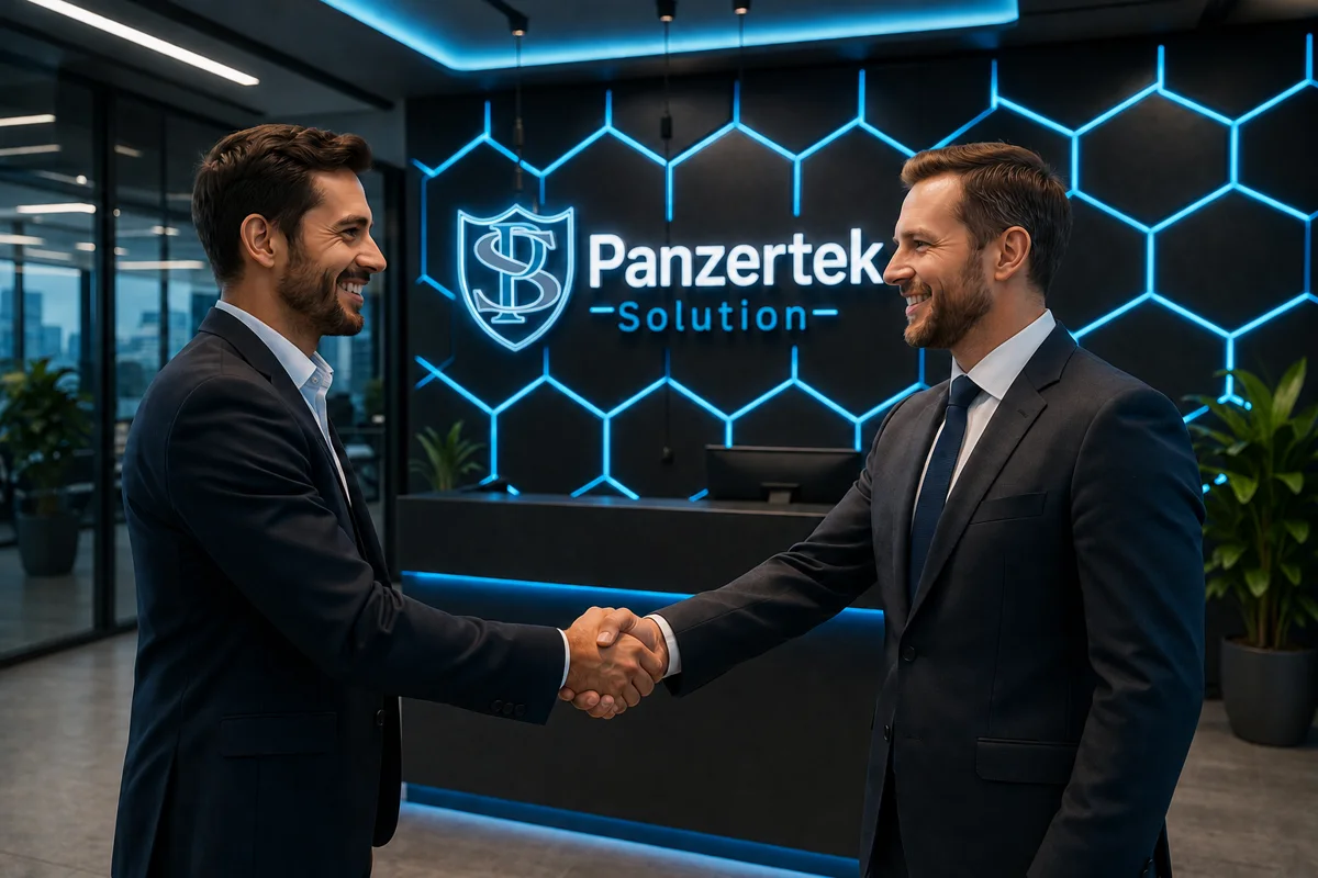 Panzertek Solutions team welcoming a new partner with a handshake